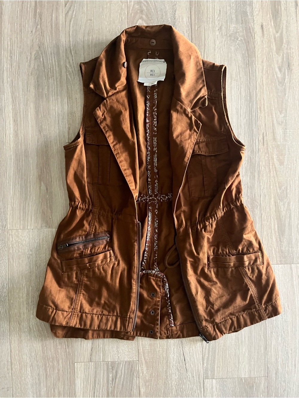 Hei Hei Anthropologie Women’s Brown cinched-waist Utility Vest - Size Small